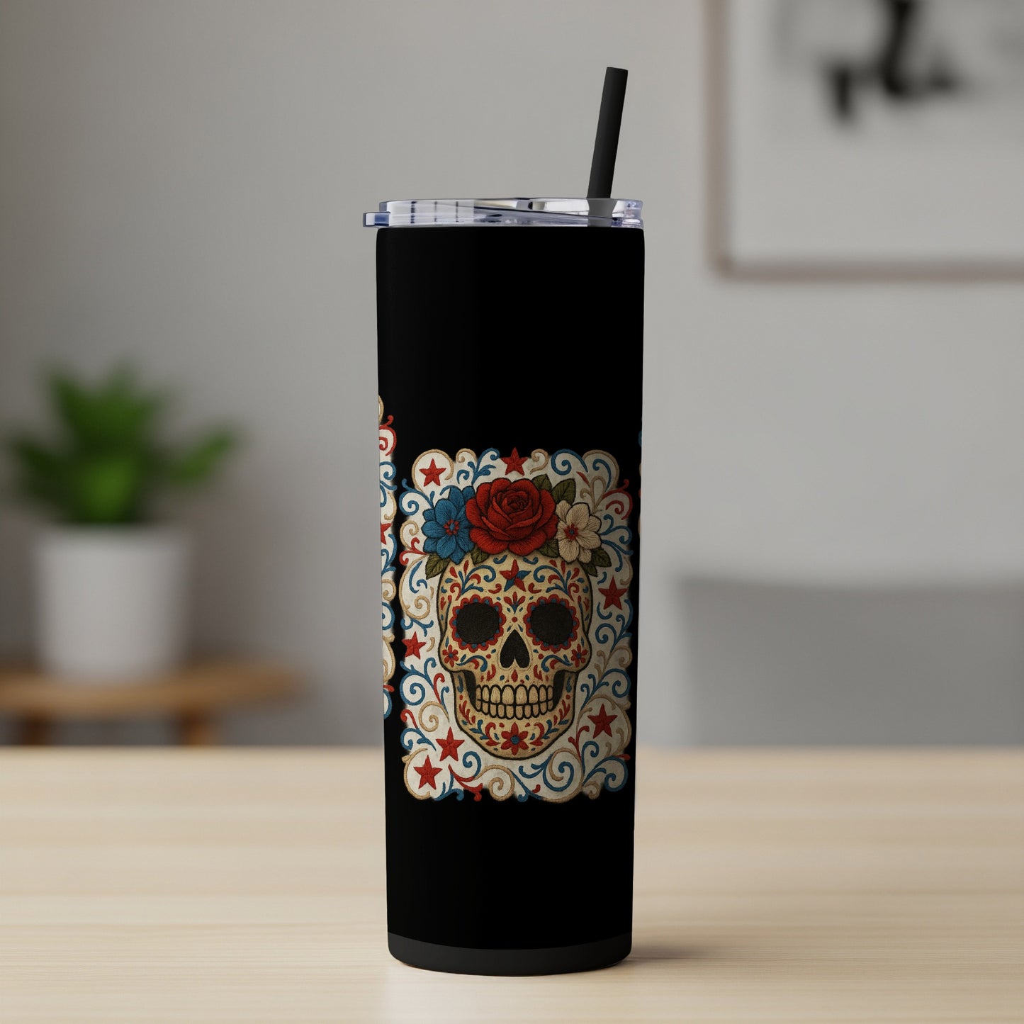 Sugar Skull Design Tumbler with Straw product