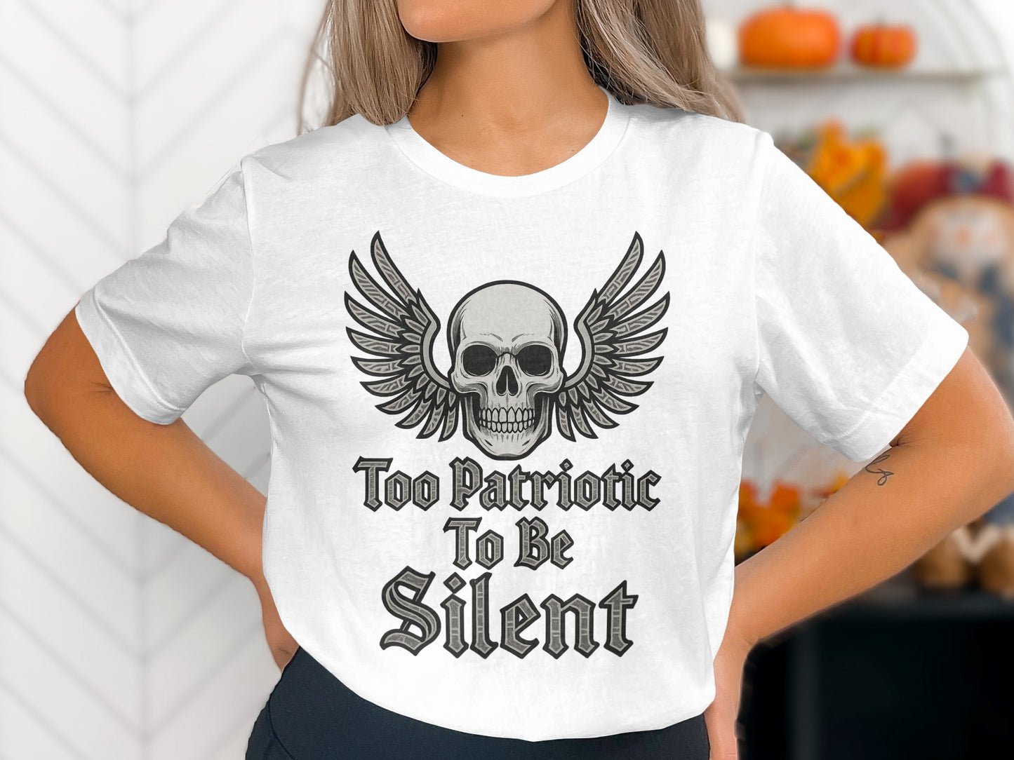 Too Patriotic To Be Silent Skull Winged Shirt