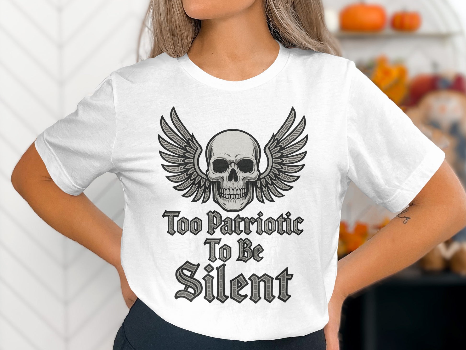 Too Patriotic To Be Silent Skull Winged Shirt
