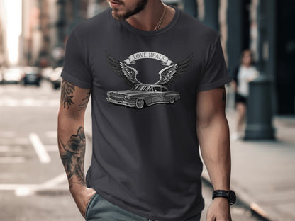 Love Heals Classic Car with Wings Graphic T-shirt