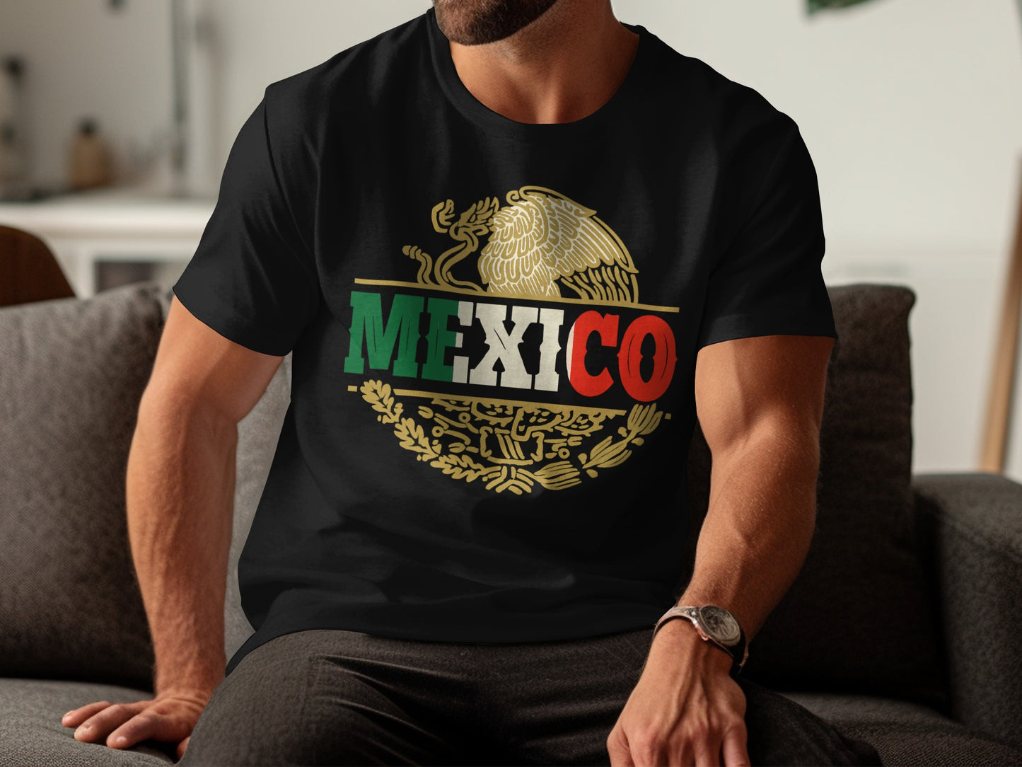 Mexican Eagle and Flag Print T-shirt product type