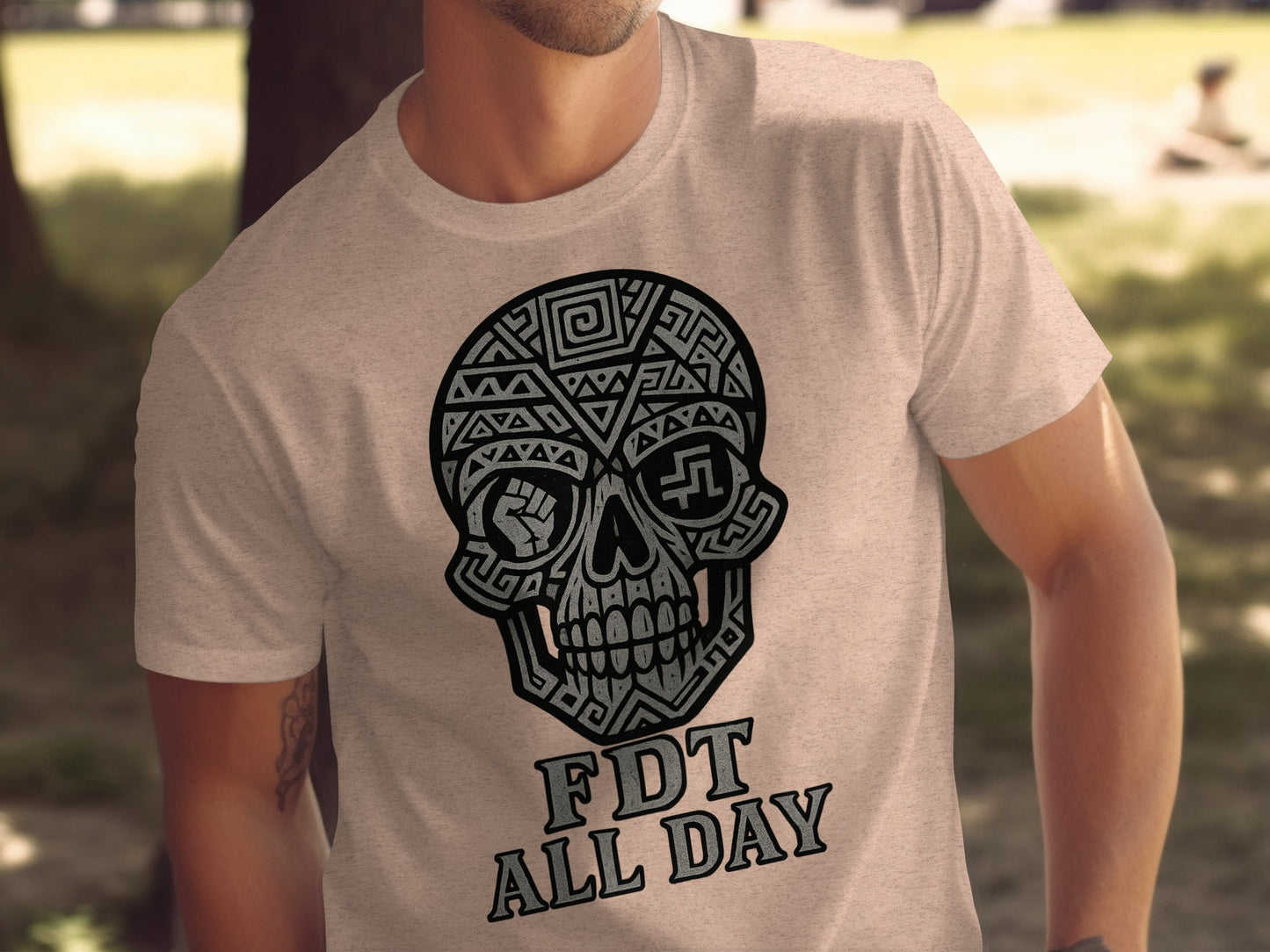 FDT All Day Skull Design Graphic Tee Shirt