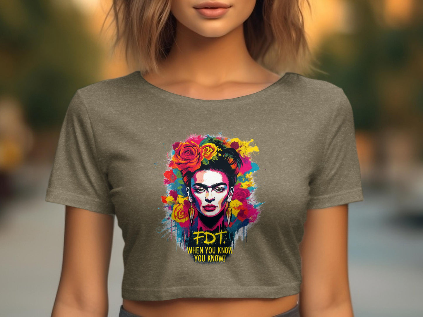 Colorful Floral Frida Kahlo Graphic Crop Top product