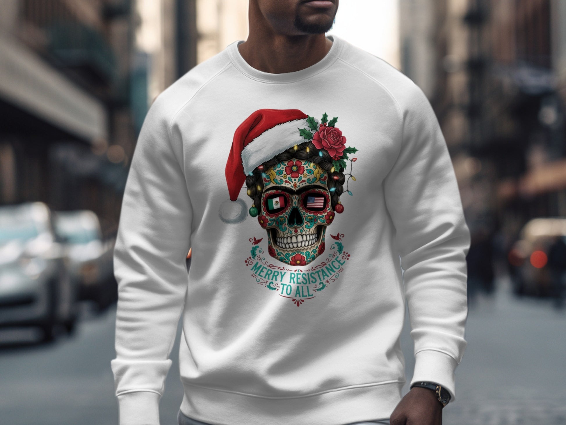 Festive Skull Design Merry Resistance To All Sweatshirt