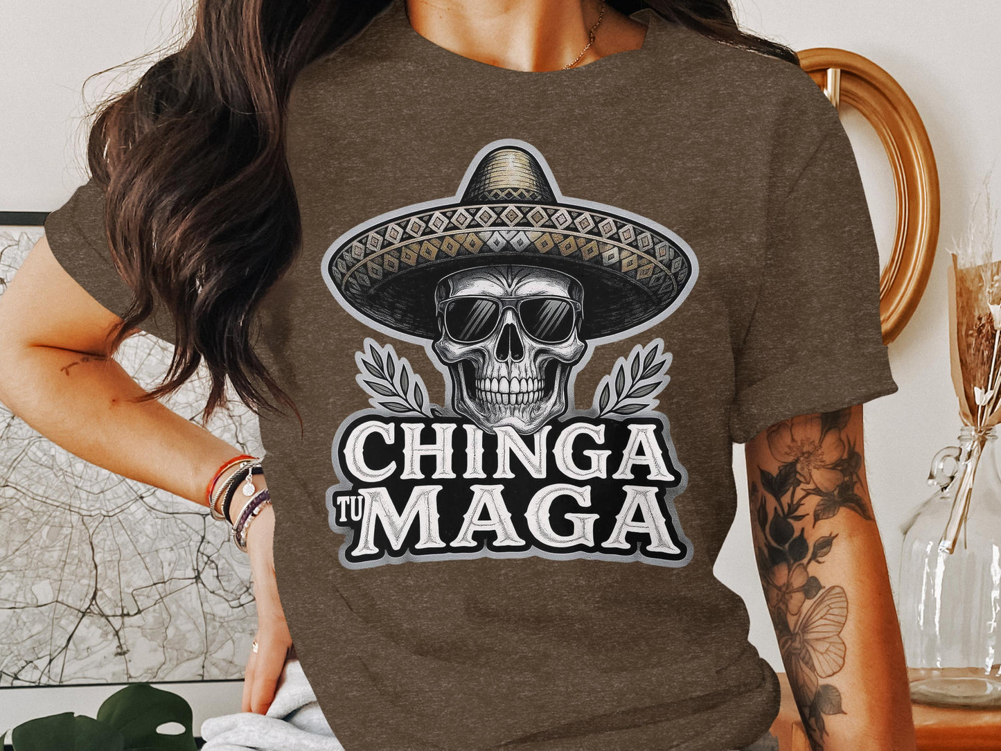 Chinga Tu Maga Skull with Hat Statement T-Shirt product