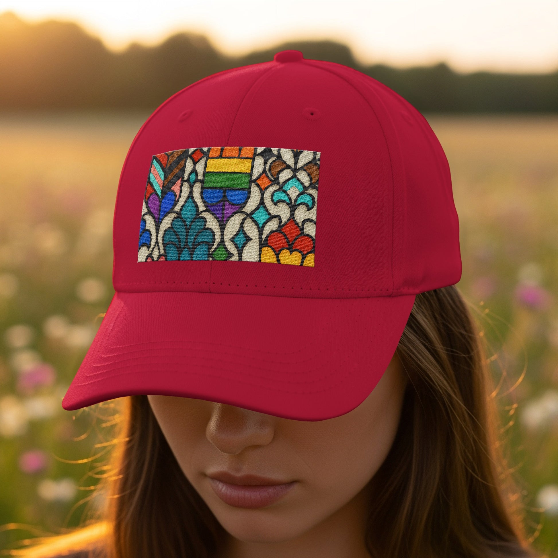 Colorful Stained Glass Design on Red Hat product