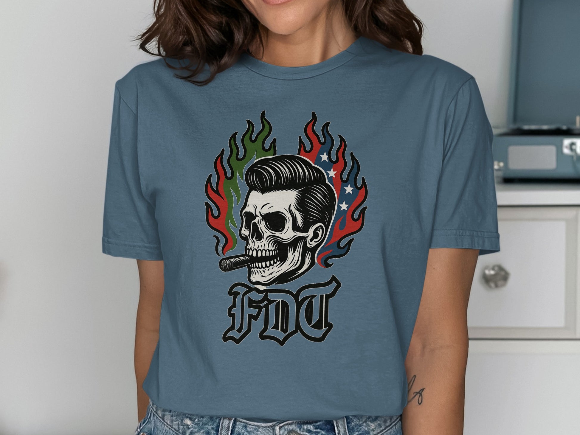 FDT Skull with Cigar Fire Design T-Shirt product type