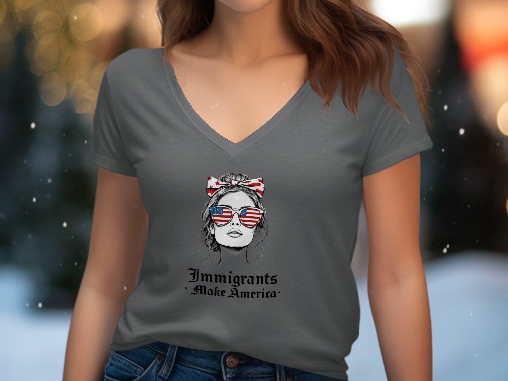 Immigrants Make America print V-neck T-Shirt product type