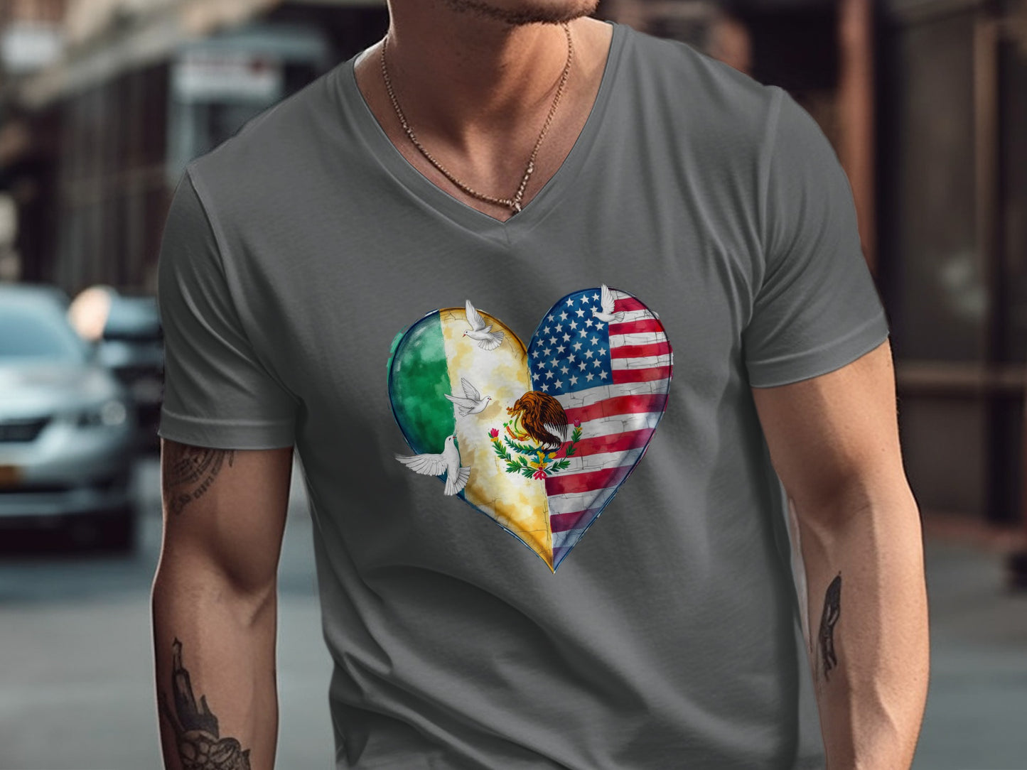 Heart Shaped Flag Design on V-Neck Shirt product type