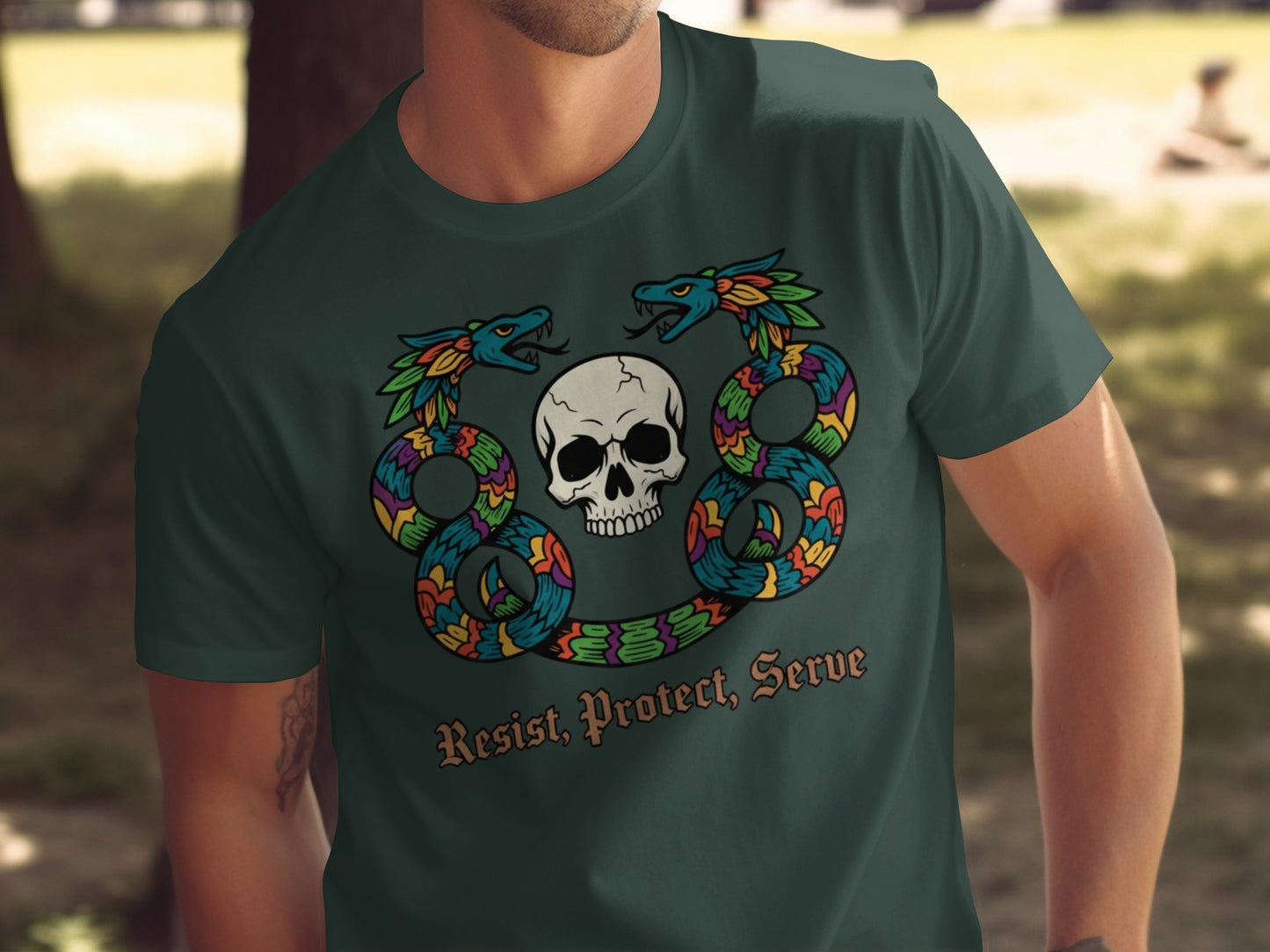 Resist Protect Serve Skull and Serpent Graphic Tee