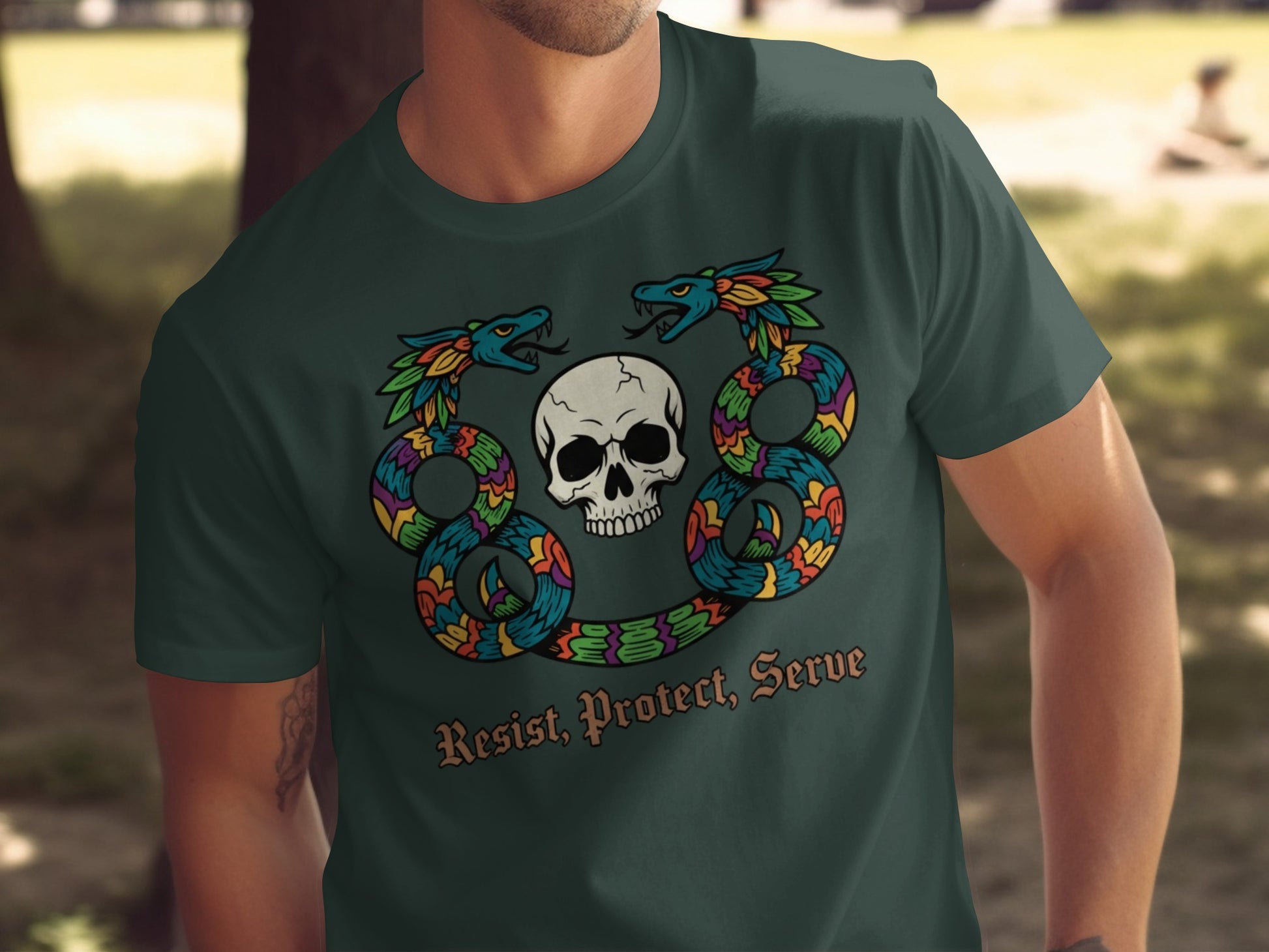 Resist Protect Serve Skull and Serpent Graphic Tee