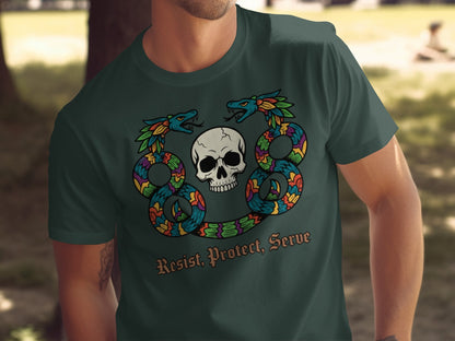 Resist Protect Serve Skull and Serpent Graphic Tee