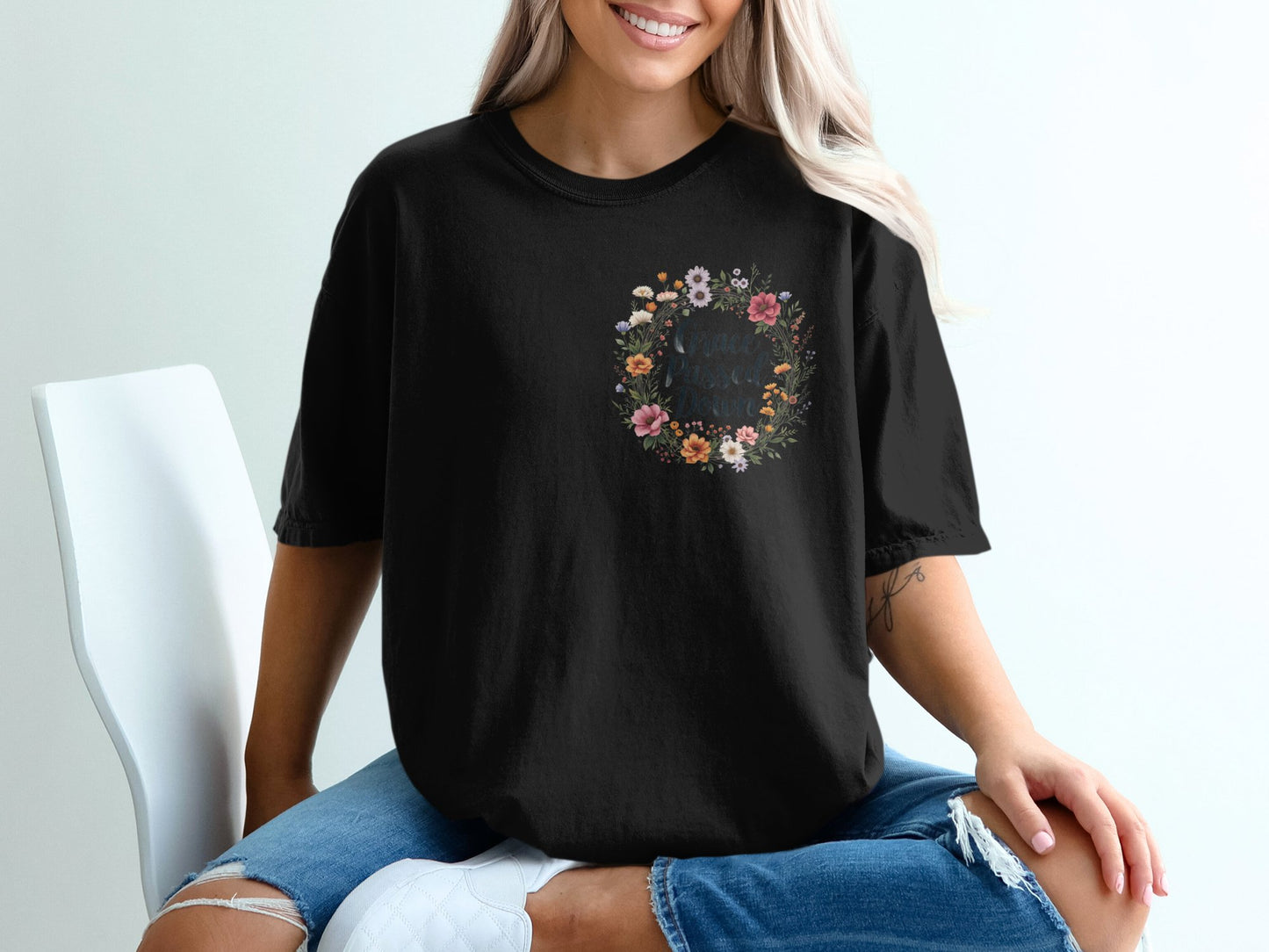 Stylish Black Graphic Floral Tee product