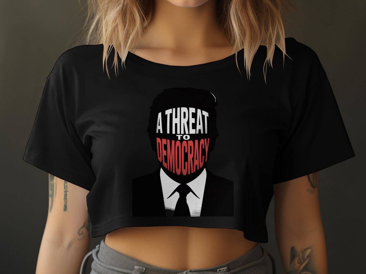 A Threat to Democracy Graphic Crop Top product