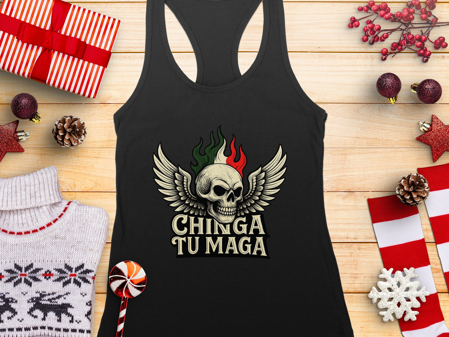 Chinga Tu Maga Skull Wings Tank Top