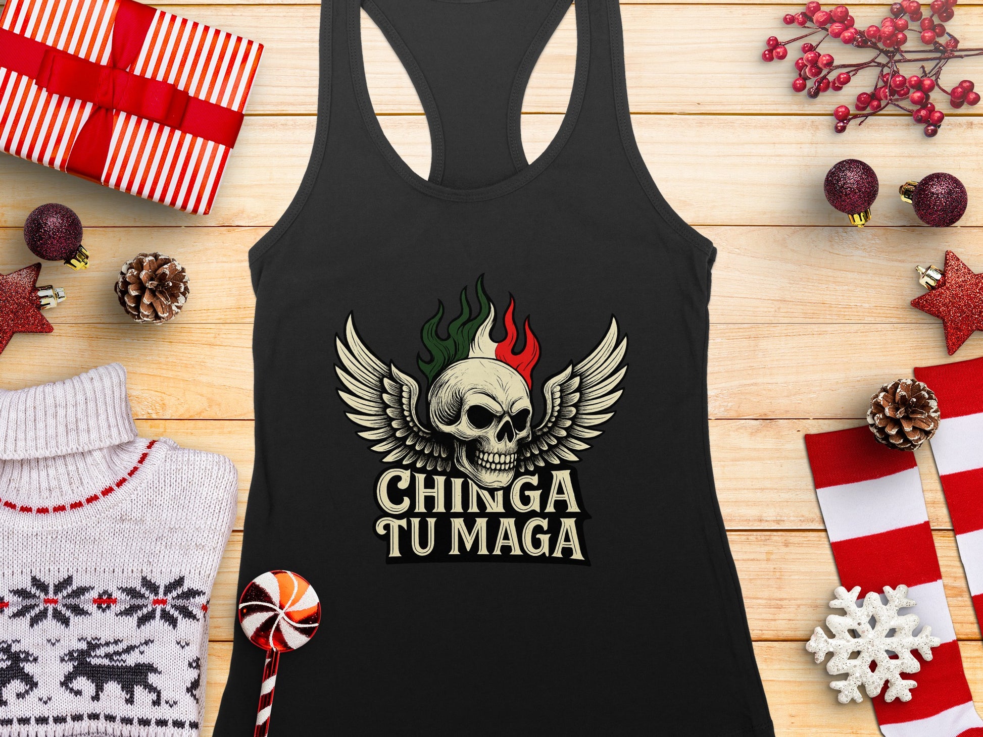 Chinga Tu Maga Skull Wings Tank Top