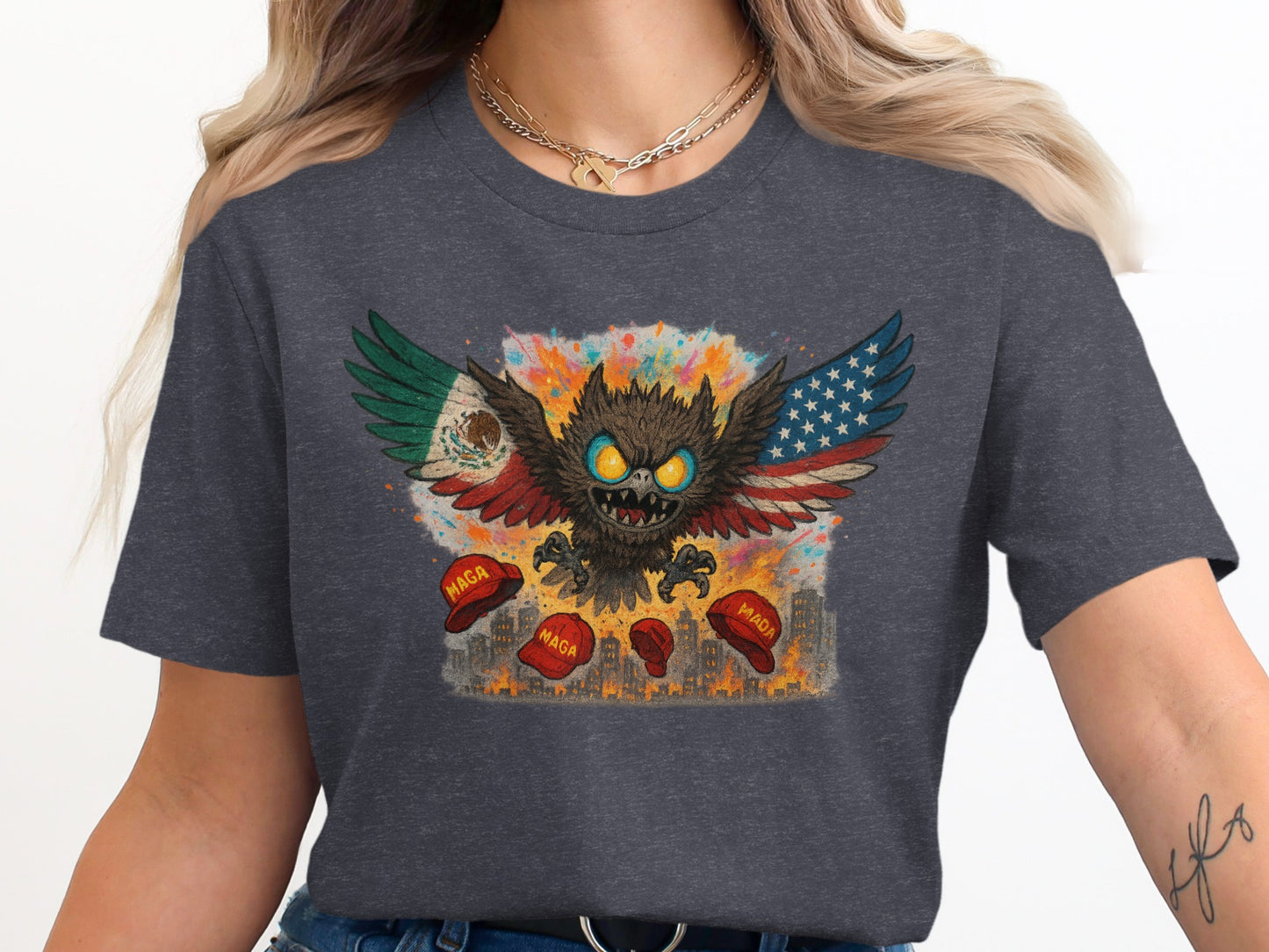 Monster with USA and Mexico Flags Design T-Shirt product