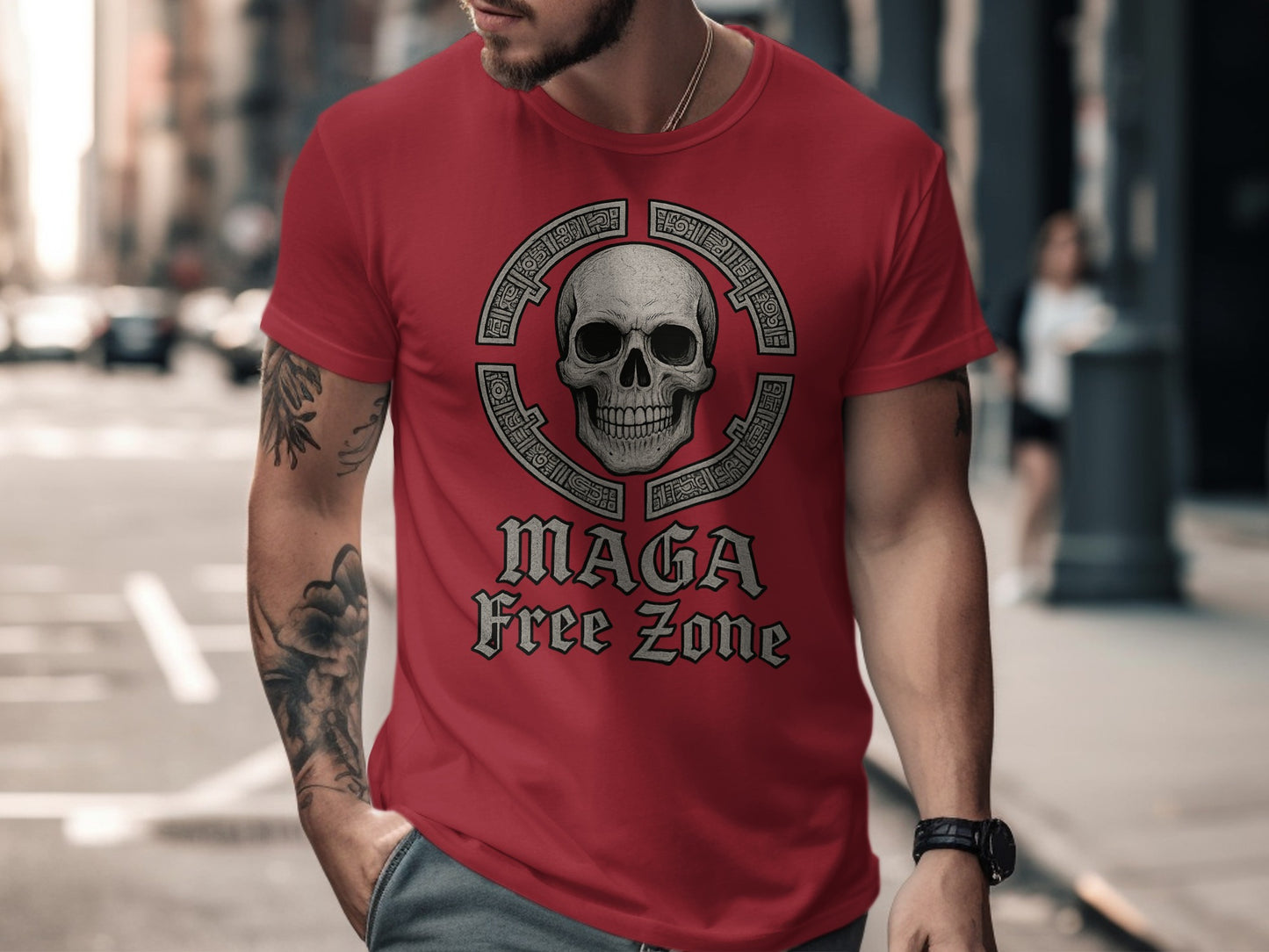Skull Design MAGA Free Zone T-Shirt