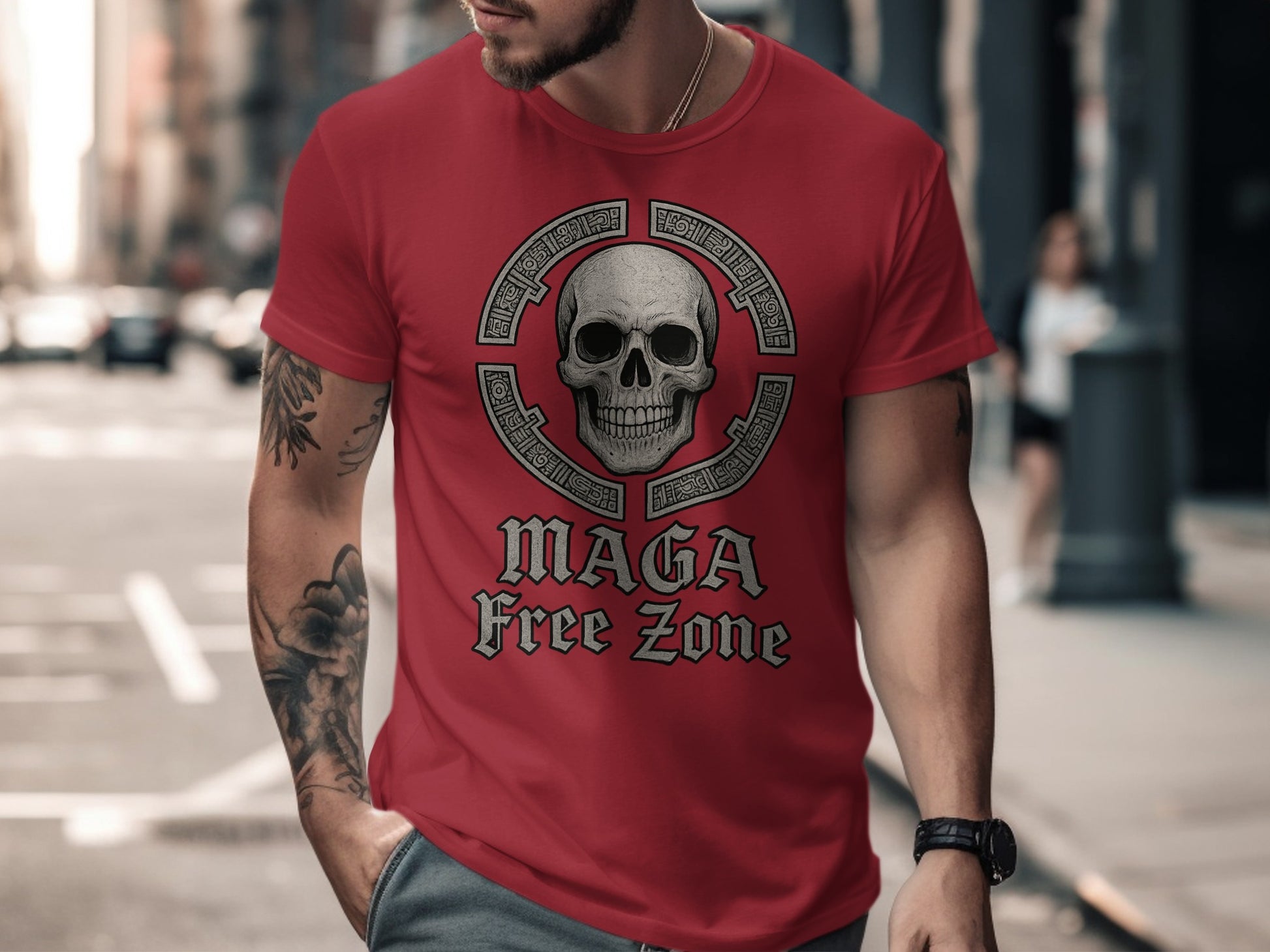 Skull Design MAGA Free Zone T-Shirt