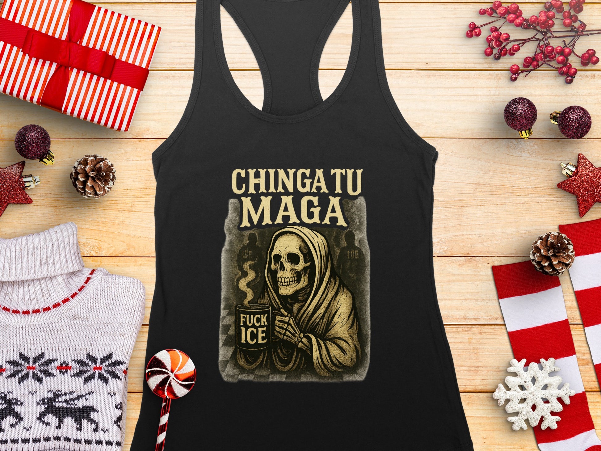 Chingatu Maga Fuck Ice Skull Women Halloween Tank Top