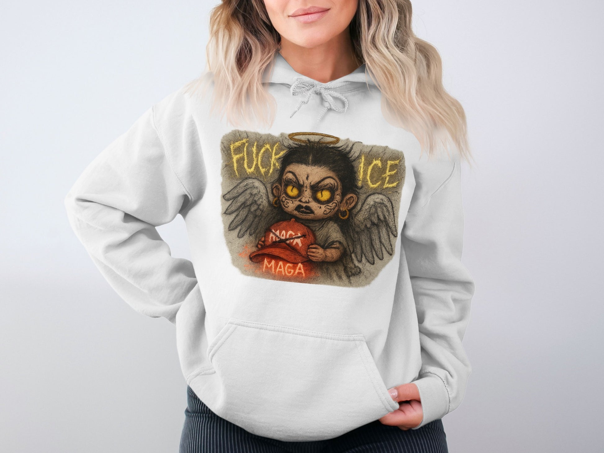 Angel Winged Demon Design on White Hoodie product
