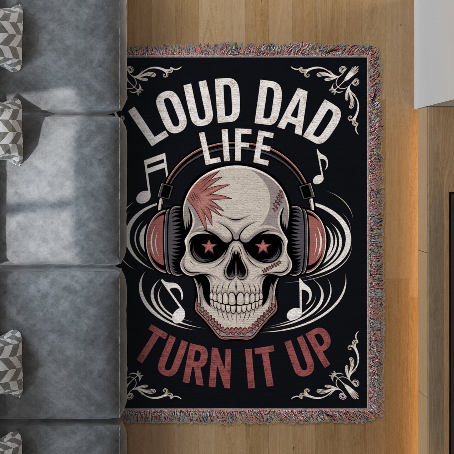 Loud Dad Life Turn It Up Skull Design Rug product