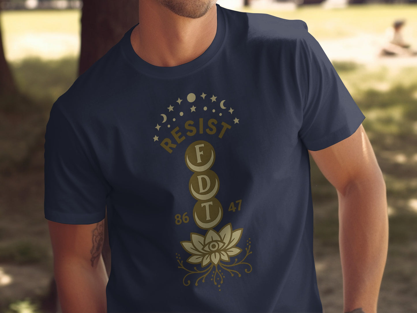 RESIST FDT 86 47 Moon and Stars Spiritual Design Shirt