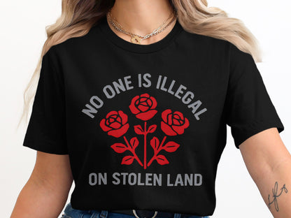 No One Is Illegal On Stolen Land graphic T-shirt