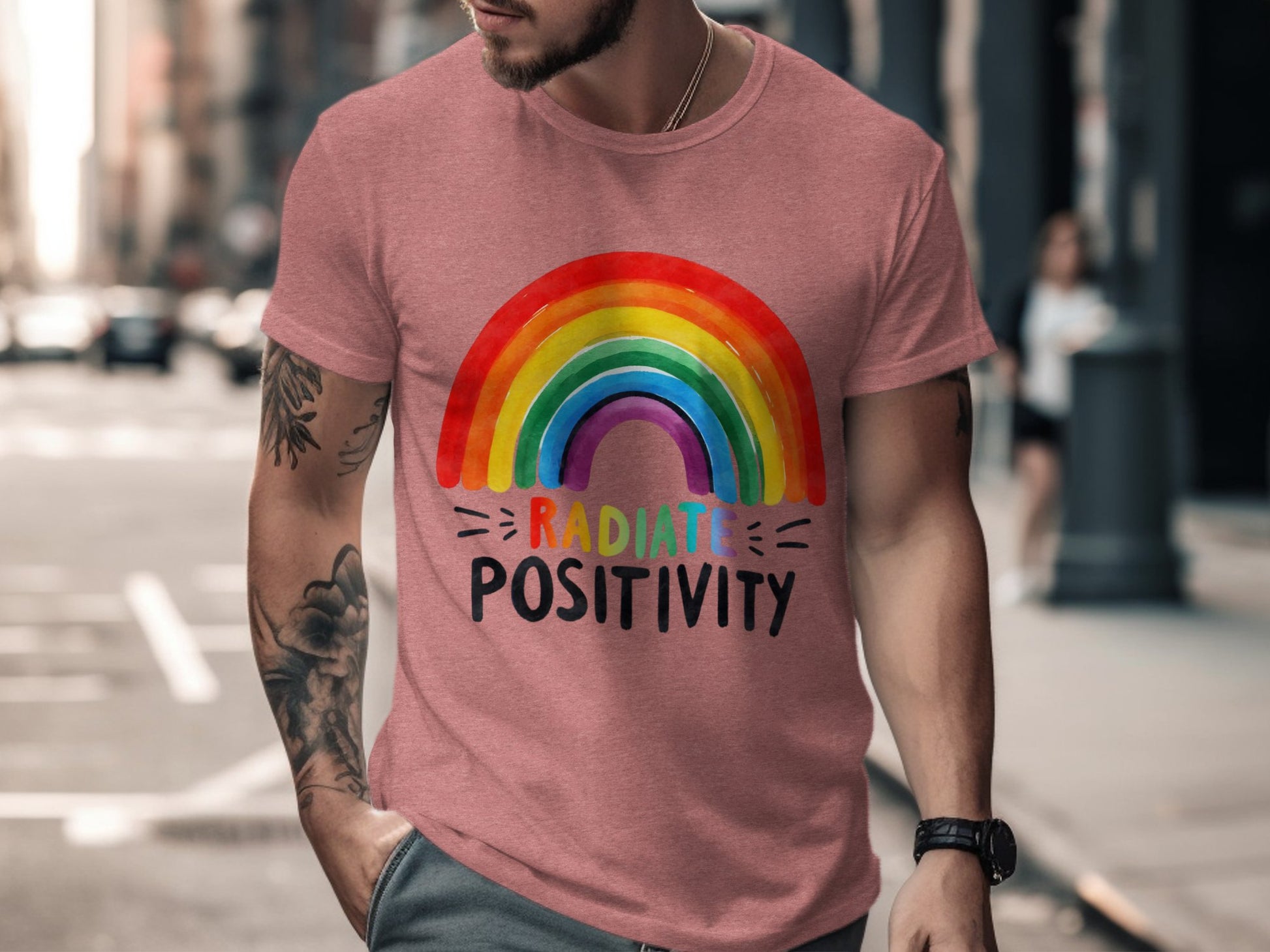 Radiate Positivity Colorful Rainbow Graphic Shirt product