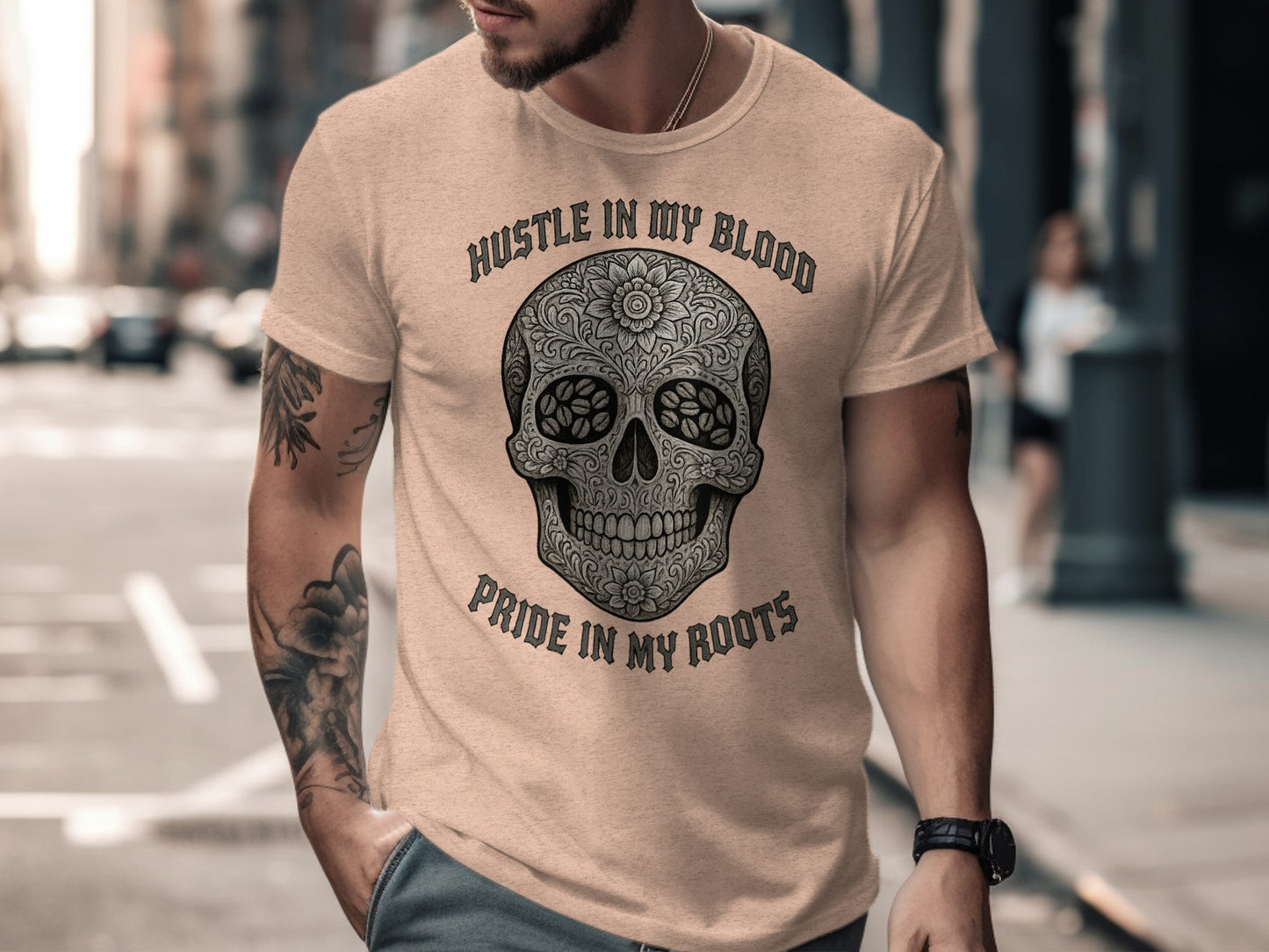 Hustle in My Blood Pride in My Roots Skull Shirt