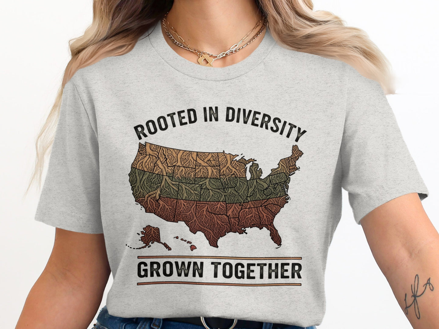 Rooted in Diversity Grown Together USA Map T-Shirt