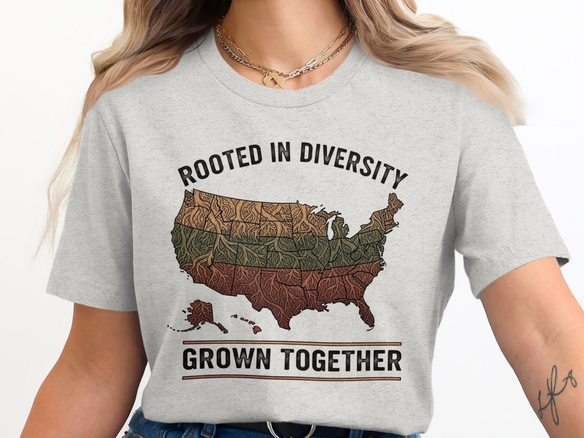 Rooted in Diversity Grown Together USA Map T-Shirt