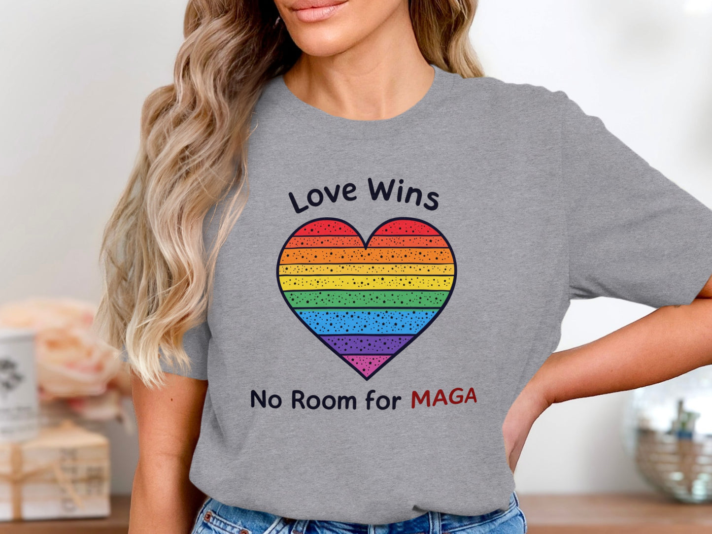 Love Wins No Room for MAGA Rainbow Heart T-Shirt