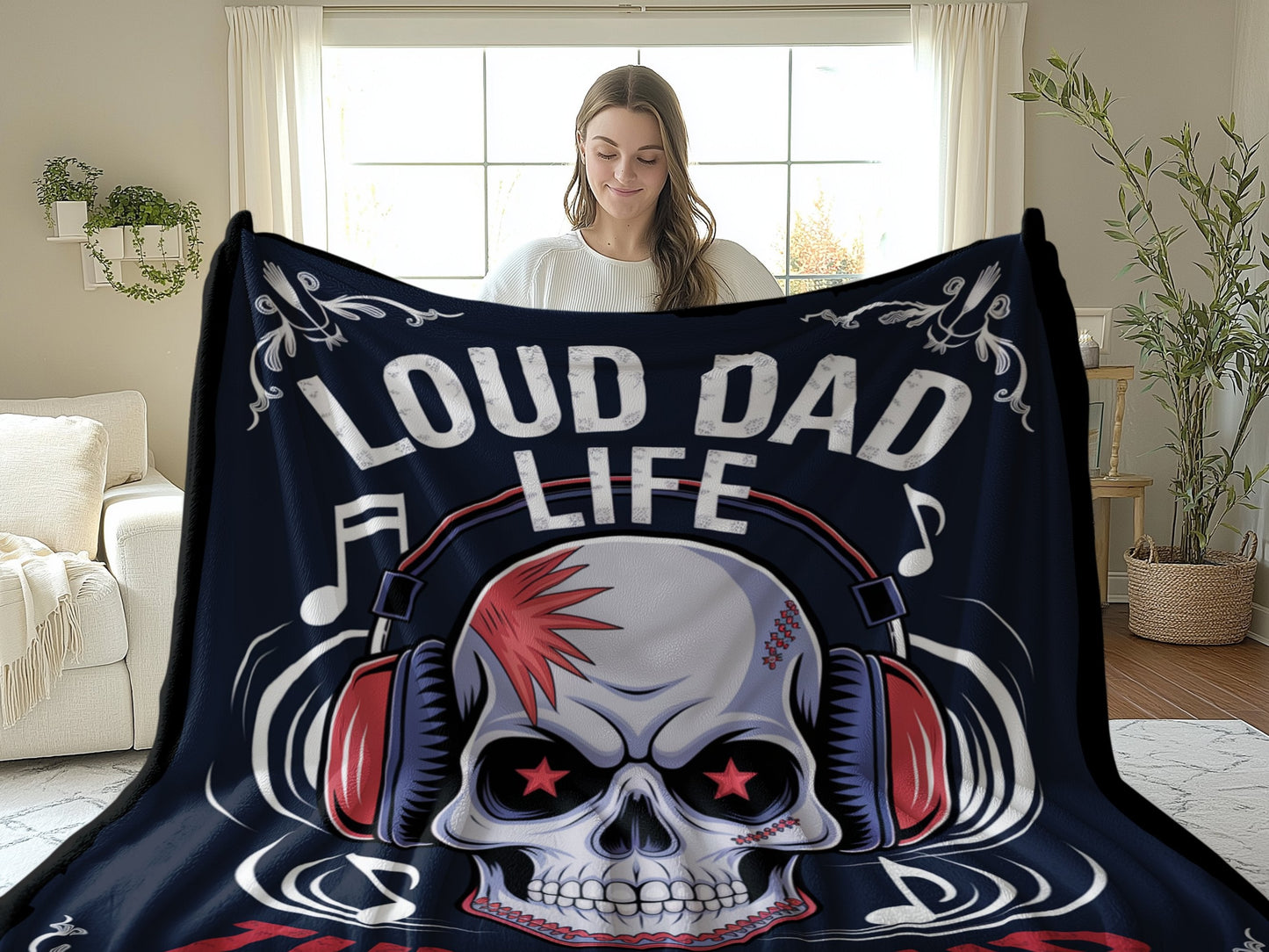 Loud Dad Life Skull Headphones Music Blanket product type