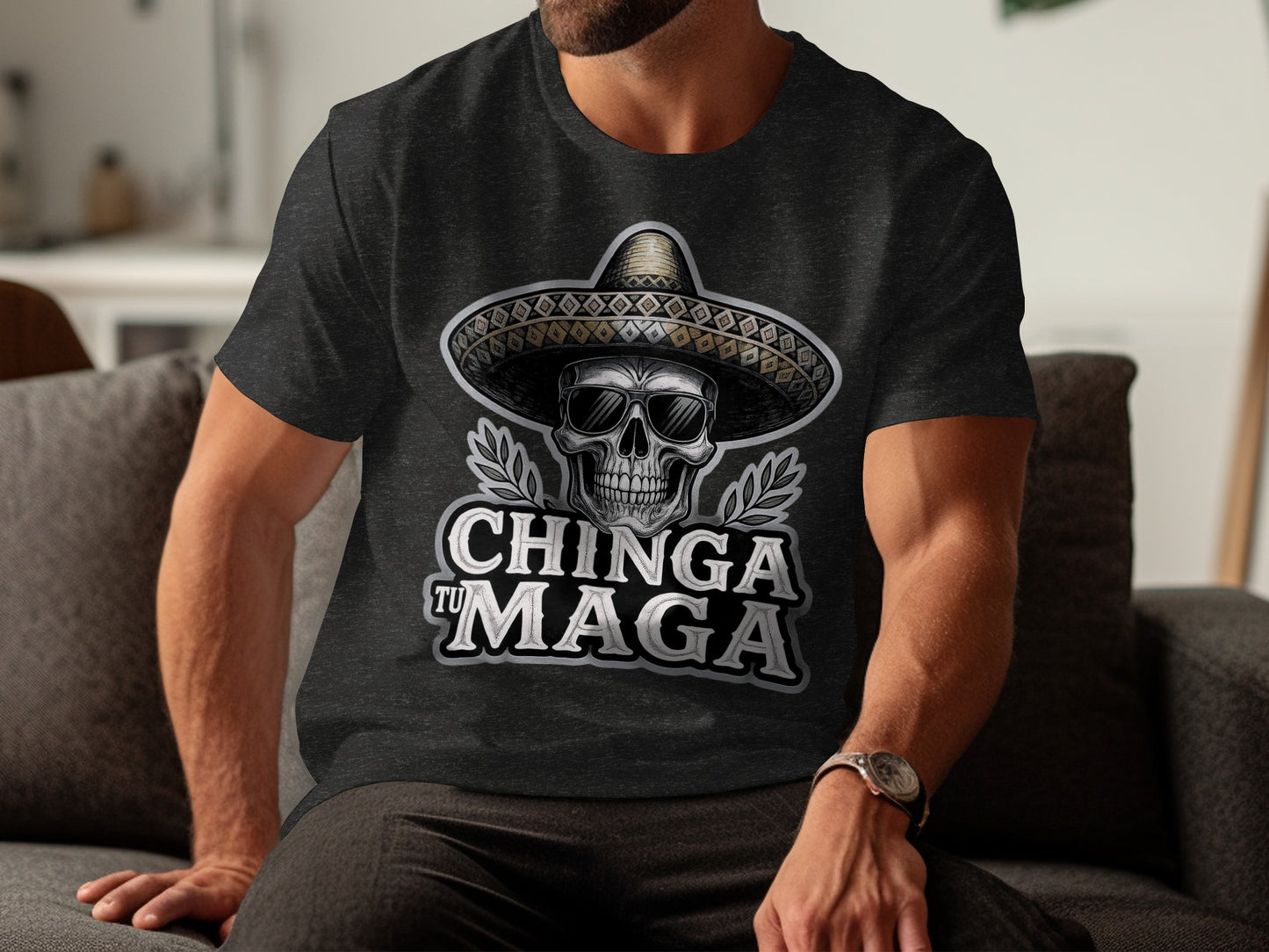 Chinga Tu Maga Skull Sombrero Design Shirt product
