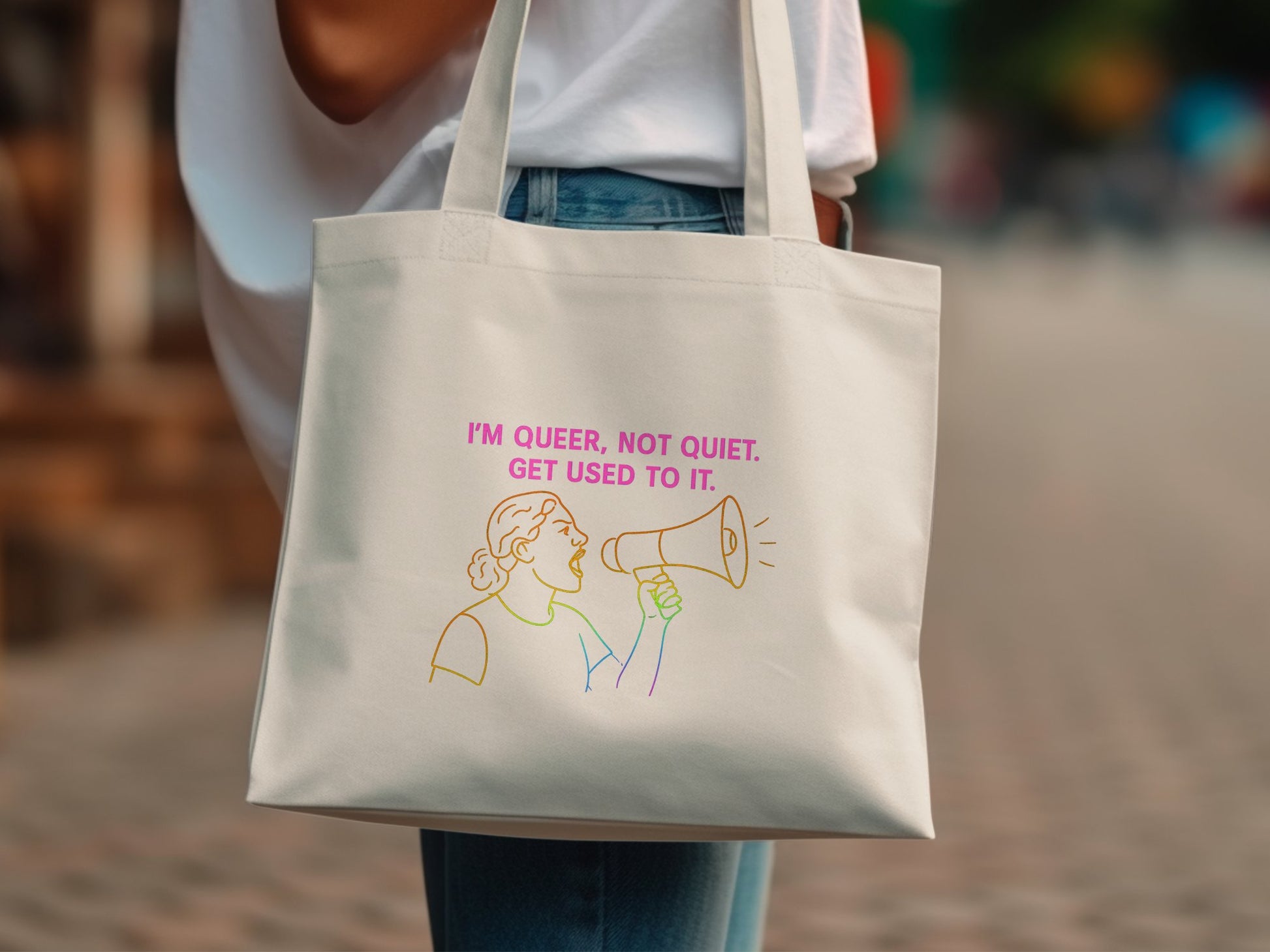 I'm Queer Not Quiet Get Used To It Tote Bag product