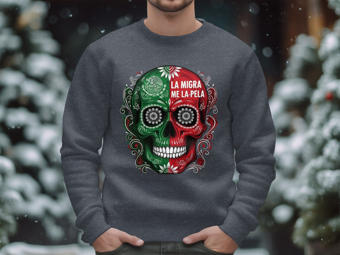 La Migra Me La Pela Skull Design Sweater product type
