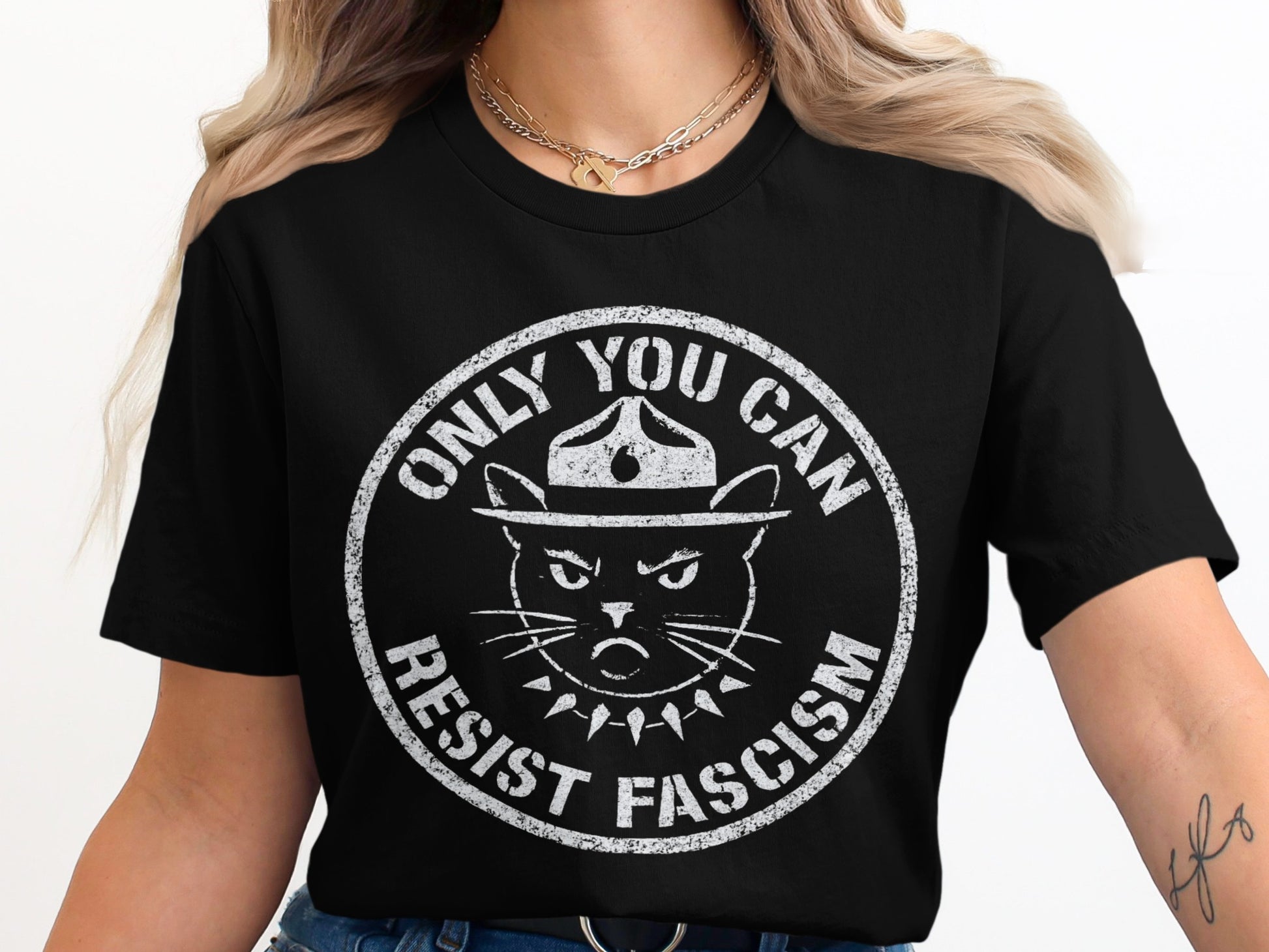 Only You Can Resist Fascism Black Graphic T-shirt Product