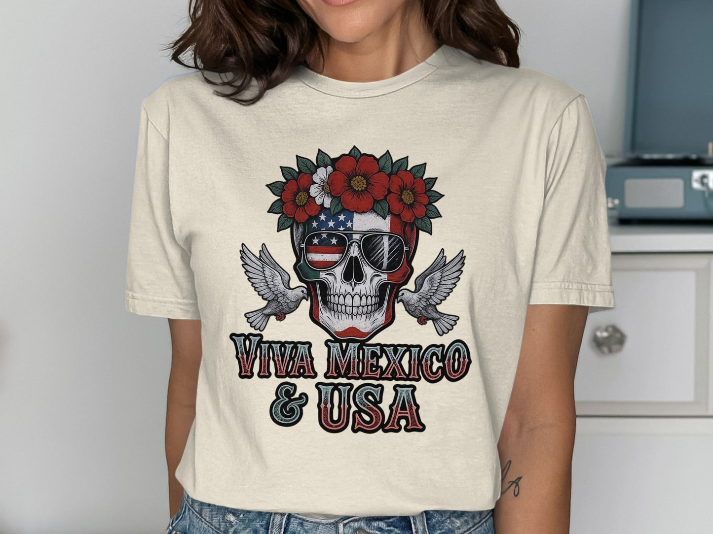 Viva Mexico and USA Skull Graphic T-Shirt product type