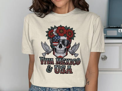Viva Mexico and USA Skull Graphic T-Shirt product type