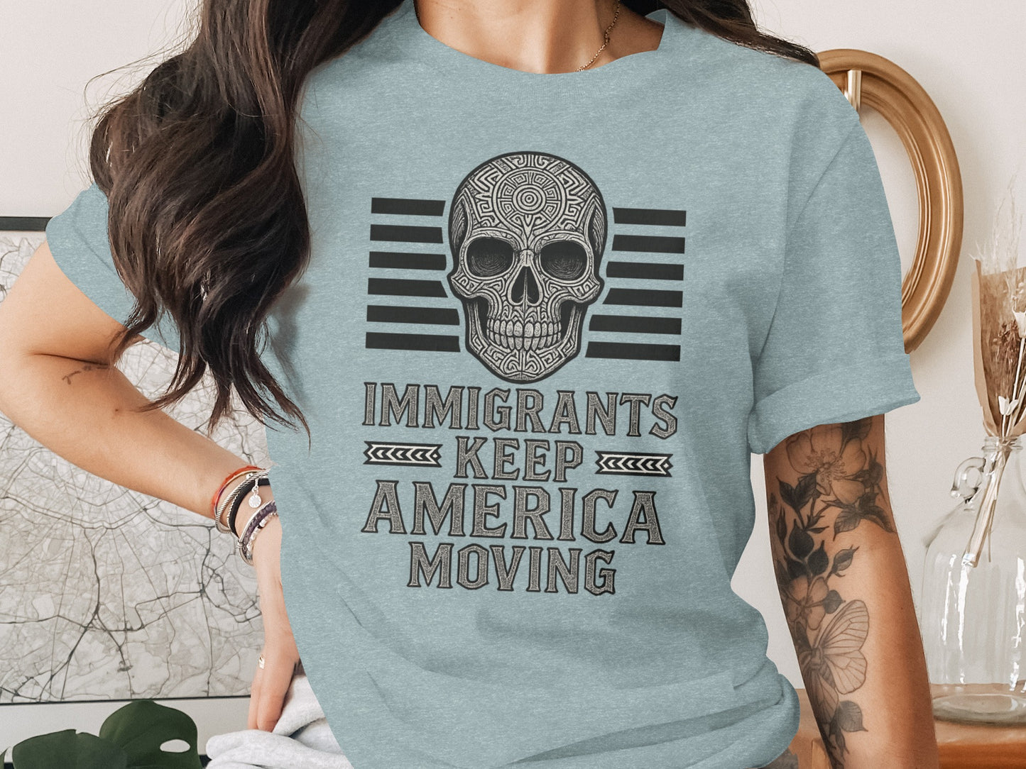 Immigrants Keep America Moving Skull Graphic Tee