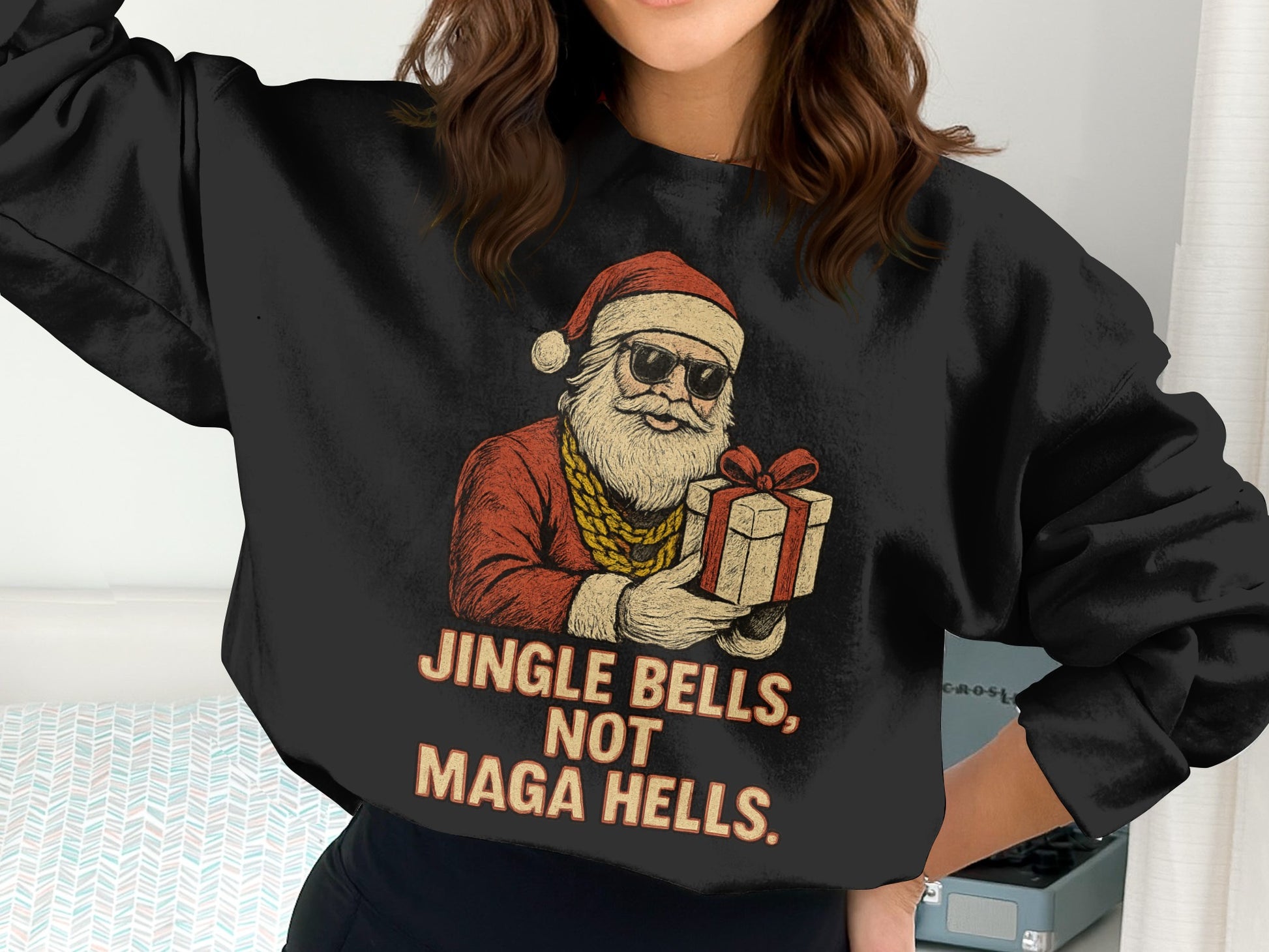 Jingle Bells Not Maga Hells Funny Christmas Sweater