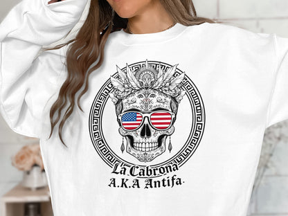 La Cabrona A.K.A Antifa Skull White Sweatshirt