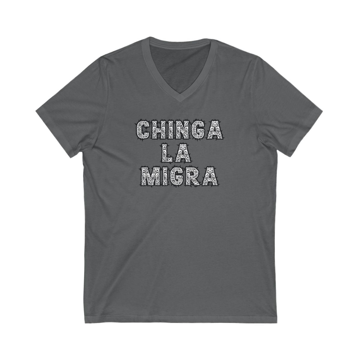Chinga La Migra Lettering V-Neck Tee Shirt product type