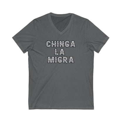 Chinga La Migra Lettering V-Neck Tee Shirt product type