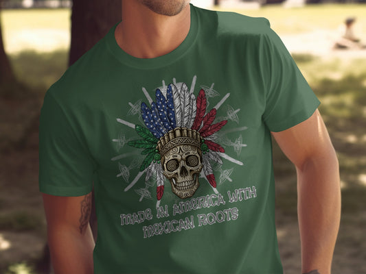 Made In America With Mexican Roots Skull Shirt
