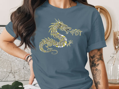 Intricate Dragon Graphic Printed on Relaxed Fit T-Shirt