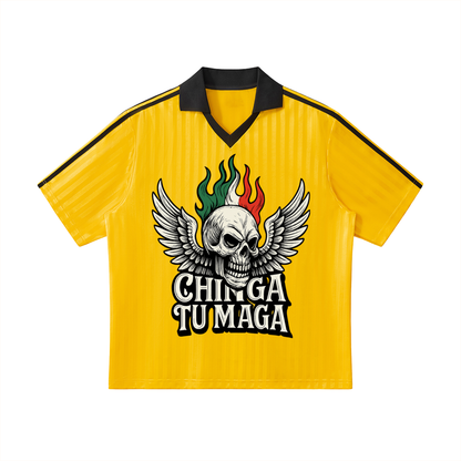 Chinga Tu Maga Contrast Collar Striped Soccer Jersey