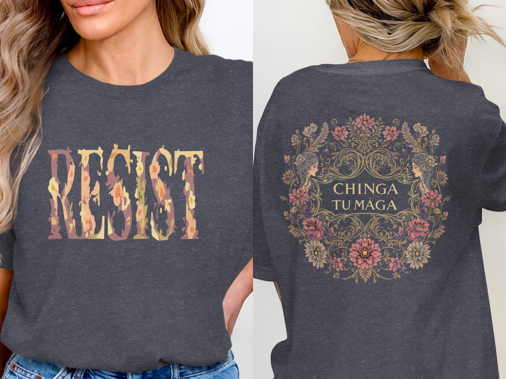 Floral Resist Chinga Tu Maga Graphic Tee Shirt