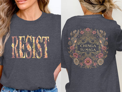 Floral Resist Chinga Tu Maga Graphic Tee Shirt